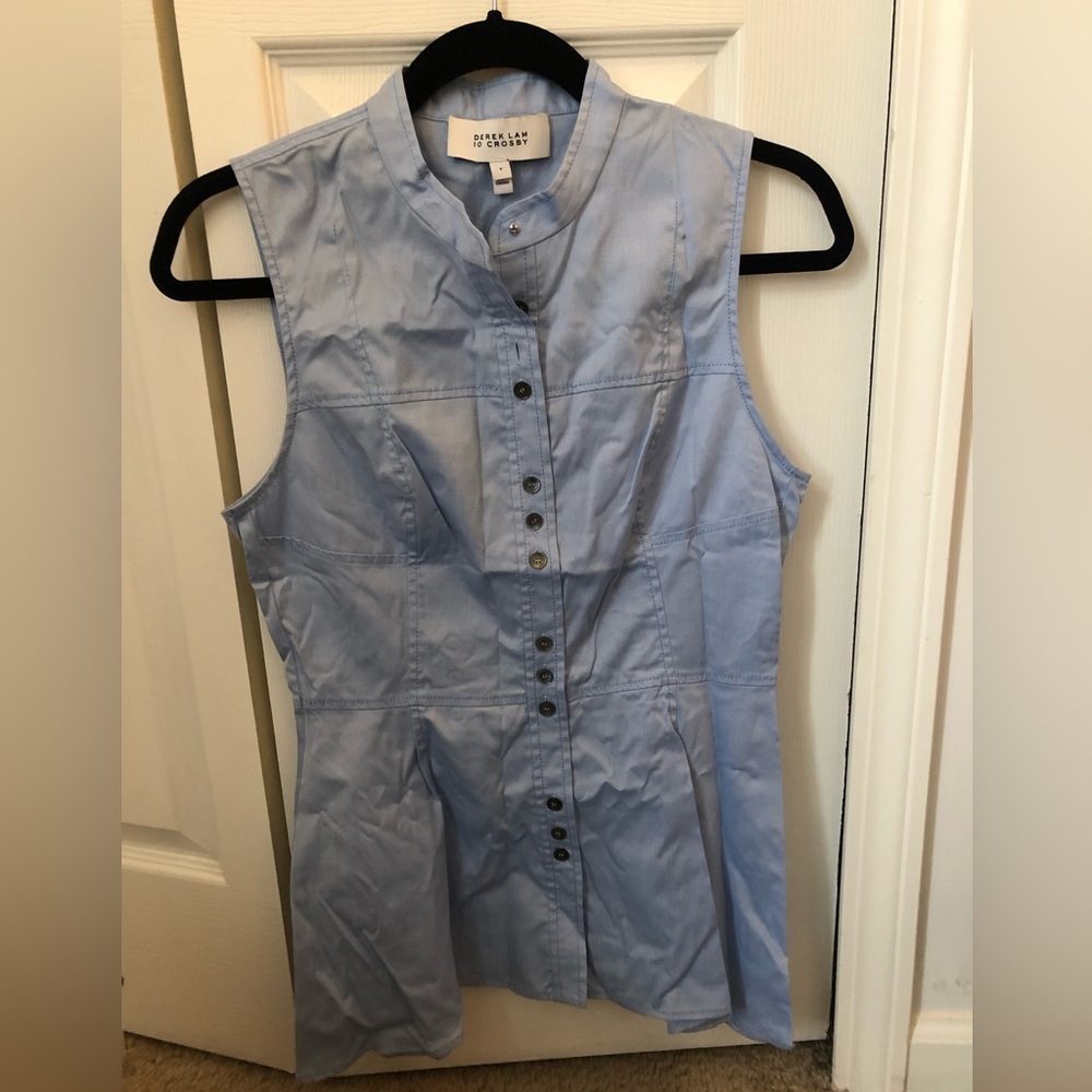 Blue Derek Lam sleeveless button up shirt